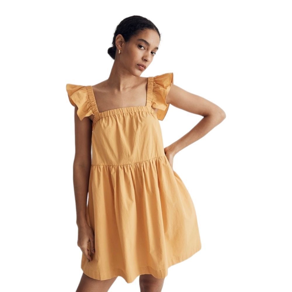 Madewell NWT Flutter Sleeve Dress Square Neck Dress Size S in Autumn Wheat‎